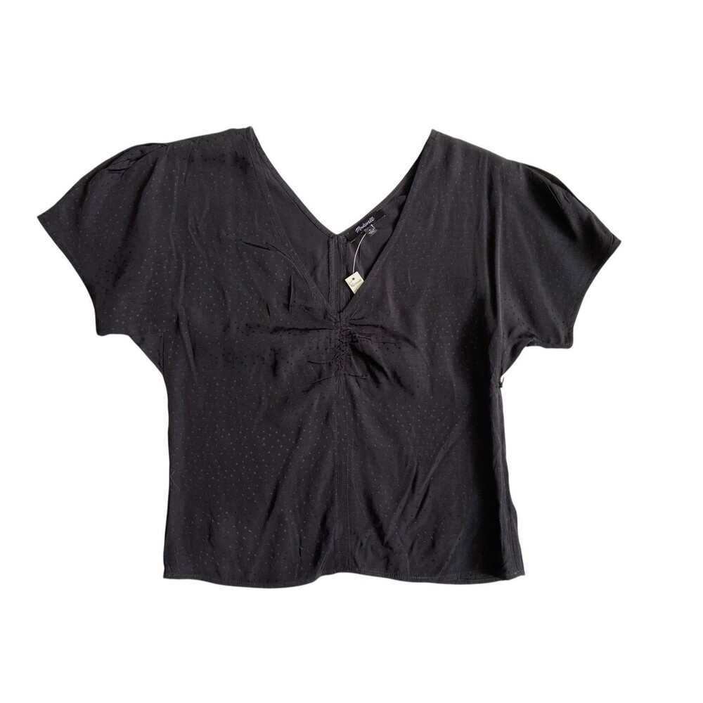 Madewell Womens Puff-Sleeve Top Size 0 Black Floral Jacquard Romantic Minimalist